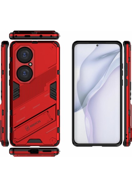 Katlanabilir Kickstand Darbeye Dayanıklı Pc + Tpu Hibrit Telefon Arka Kılıf Koruyucu Huawei P50 Pro-Kırmızı (Yurt Dışından) indirimleri