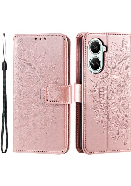 Huawei Nova 10 Se 4g Darbeye Dayanıklı Baskılı Mandala Çiçek Telefon Kılıfı Düşmeye Karşı Cüzdan Standı Kılıf Kayışlı-Gül Altın (Yurt Dışından)