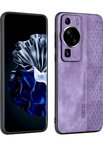 Azns Huawei P60/P60 Pro Için Arka Kabuk Baskılı Pu Deri Kaplamalı Tpu Kapak Telefon Kılıfı-Mor (Yurt Dışından)