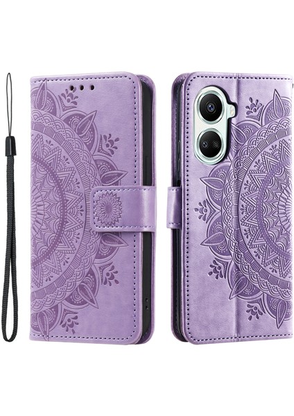 Huawei Nova 10 Se 4g Darbeye Dayanıklı Baskılı Mandala Çiçek Telefon Kılıfı Düşmeye Karşı Cüzdan Standı Askılı Kapak-Mor (Yurt Dışından)