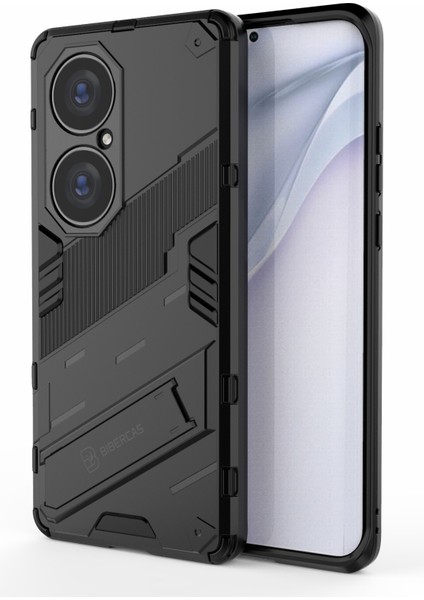 Katlanabilir Kickstand Darbeye Dayanıklı Pc + Tpu Hibrit Telefon Arka Kılıf Koruyucu Huawei P50 Pro-Siyah (Yurt Dışından)