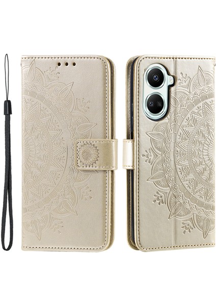 Huawei Nova 10 Se 4g Darbeye Dayanıklı Baskılı Mandala Çiçek Telefon Kılıfı Düşmeye Karşı Cüzdan Standı Kılıf Kayışlı-Altın (Yurt Dışından)