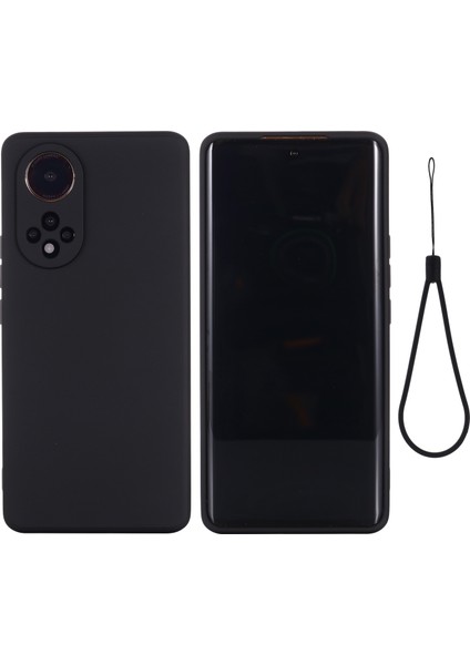 Huawei Nova 9 Pro/honor 50 Pro Için Kayışlı Yumuşak Sıvı Silikon Ince Uyumlu Mikrofiber Astarlı Koruyucu Telefon Kılıfı-Siyah (Yurt Dışından)
