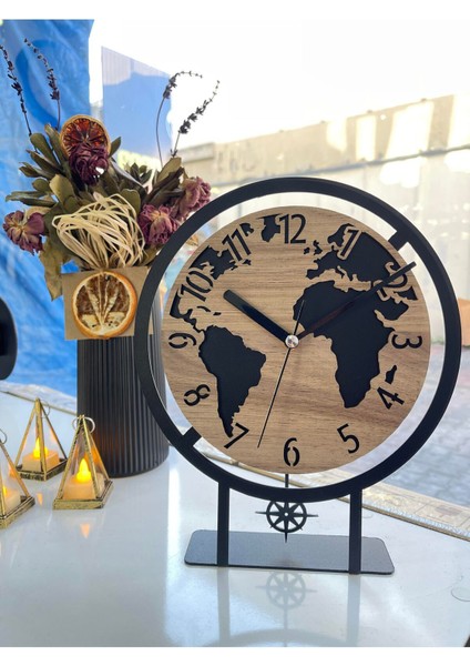 22X27 cm Siyah Ceviz Metal Sarkaçlı Dekoratif Masa Saati