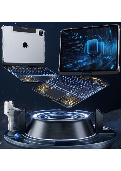 JP11 Ipad Pro 11 (2022) Kılıf Vales Dönen Ledli Klavyeli Tablet Kılıfı - Siyah Drstr