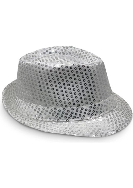 Disko Star Gümüş Payetli Fötr Şapka Yetişkin Boy