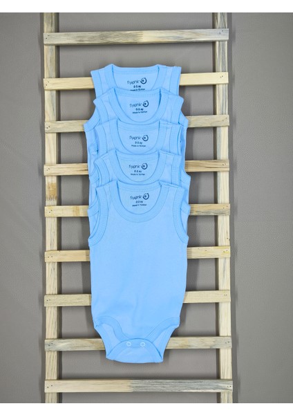 %100 Pamuklu 5li Mavi Bebek Çıtçıtlı Body Atlet