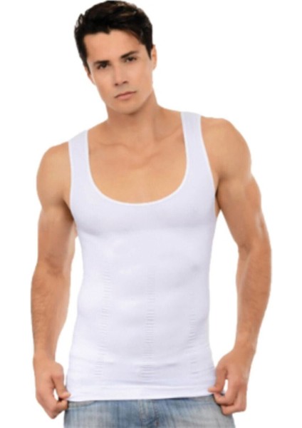 Ince Görünüm Sağlayan Erkek Atlet Korse, Hafif ve Rahat Ipeksi Dikişsiz Beyaz