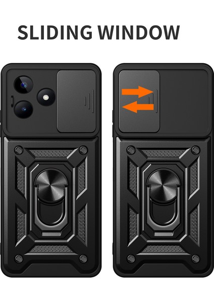 Realme C53 (KÜRESEL)/C53 (HINDISTAN)/C51/NARZO N53 4g Arka Lens Koruma Telefon Kılıfı Pc+Tpu Çizilmez Kılıf Kickstand Ile-Siyah (Yurt Dışından) fiyatları