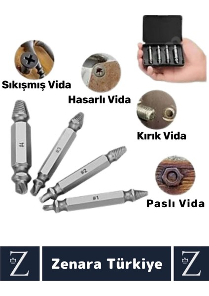 Dayanıklı Matkap Tornavida Uyumlu Hasarlı Paslı Kırık Yamuk Vida Sökme Çıkarma 4 Farklı Uçlu Set fiyatları
