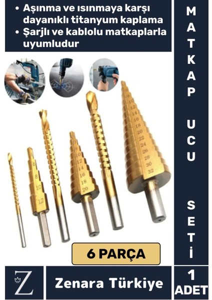 Kablolu Şarjlı Matkap Uyumlu Isı Aşınma Dayanıklı Ahşap Metal Plastik 6'lı Kademeli Matkap Ucu Seti
