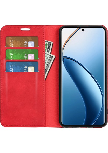Realme 12 4g/12+5g Kılıf Cüzdan Pu Deri Stand Telefon Kılıfı Manyetik Otomatik Kapanma-Kırmızı (Yurt Dışından) modelleri