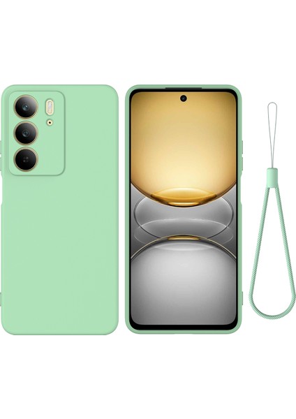 Realme C75X Sıvı Silikon Kılıf Telefon Arka Kapağı El Kayışı-Yeşil (Yurt Dışından)