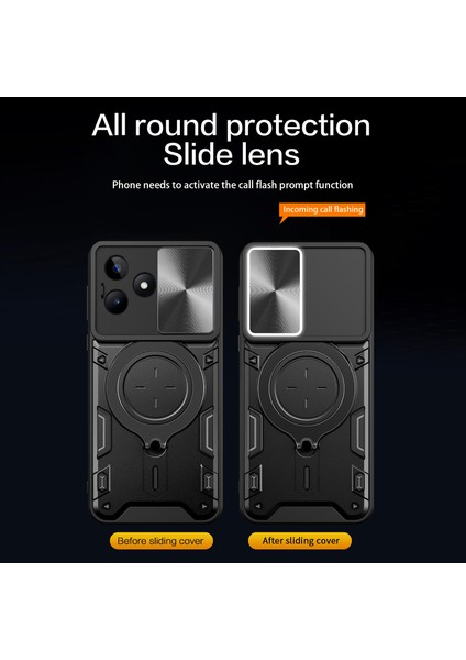 Realme C53 (KÜRESEL)/C53 (HINDISTAN)/C51 Sürgülü Kamera Kalkanı Telefon Kılıfı Döndürülebilir Ayaklı Pc+Tpu Arka Kapak-Gümüş (Yurt Dışından) modelleri
