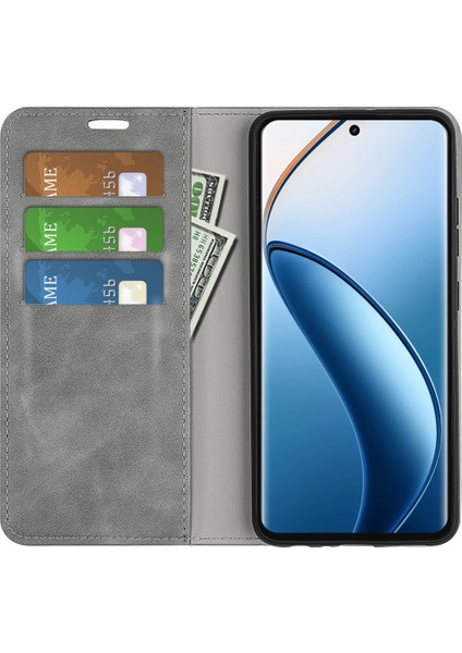 Realme 12 4g/12+5g Kılıf Cüzdan Pu Deri Stand Telefon Kılıfı Manyetik Otomatik Kapanma-Gri (Yurt Dışından) modelleri
