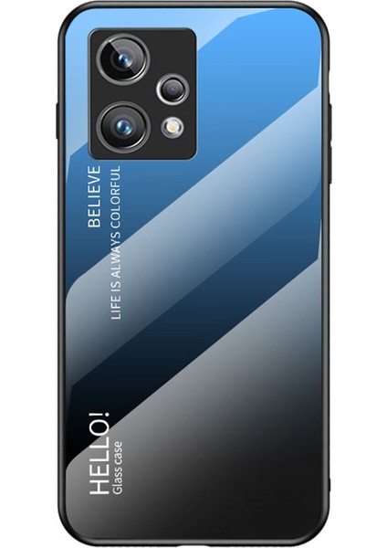 Realme 9 Pro+Temperli Cam+Pc Arka+Tpu Çerçeve Cep Telefonu Kılıfı Degrade Renk Kabuk-Degrade Mavi Siyah (Yurt Dışından)