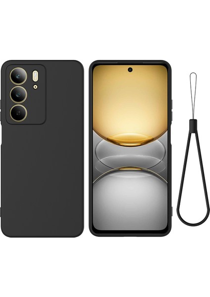 Realme C75 Kılıf Sıvı Silikon Telefon Arka Kapağı El Kayışı Ile-Siyah (Yurt Dışından)