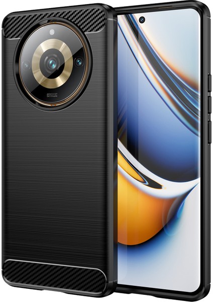 Realme 11 Pro+5g/11 Pro 5g Fırçalanmış Yumuşak Tpu Telefon Kılıfı Karbon Fiber Doku Arka Kapak-Siyah (Yurt Dışından)