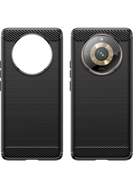 Realme 11 Pro+5g/11 Pro 5g Fırçalanmış Yumuşak Tpu Telefon Kılıfı Karbon Fiber Doku Arka Kapak-Siyah (Yurt Dışından) modelleri