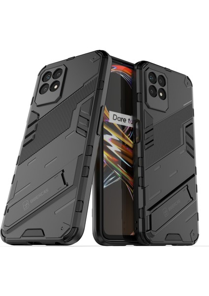 Kickstand Tasarım Sert Pc + Yumuşak Tpu Düşmeye Karşı Hibrit Telefon Kılıfı Realme 8i/narzo 50 4g-Siyah (Yurt Dışından)