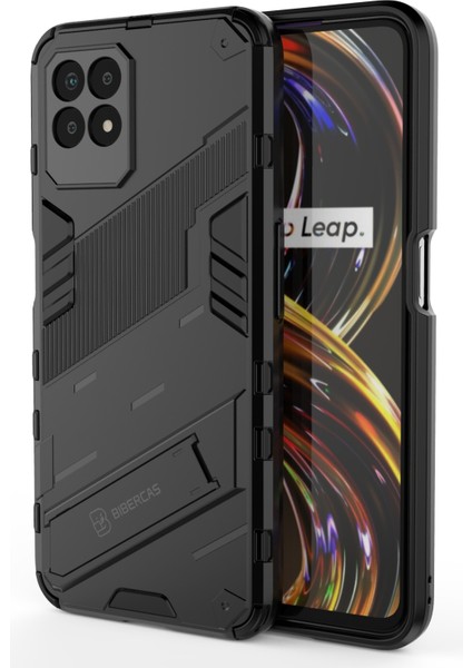 Kickstand Tasarım Sert Pc + Yumuşak Tpu Düşmeye Karşı Hibrit Telefon Kılıfı Realme 8i/narzo 50 4g-Siyah (Yurt Dışından) fiyatları