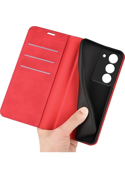 Realme 14X 5g Kılıf Cilt Dokunmatik Deri Cüzdan Telefon Kılıfı-Kırmızı (Yurt Dışından) modelleri