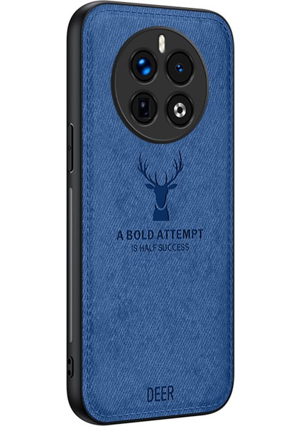 Realme 12 4g/12+5g Kılıf Kumaş Doku Deri+Pc+Tpu Telefon Kılıfı Geyik Desenli-Mavi (Yurt Dışından)