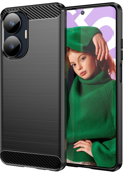 Realme C55 4g Için Karbon Fiber Dokulu Tpu Kılıf, Fırçalanmış Çizilmez Telefon Kılıfı-Siyah (Yurt Dışından)