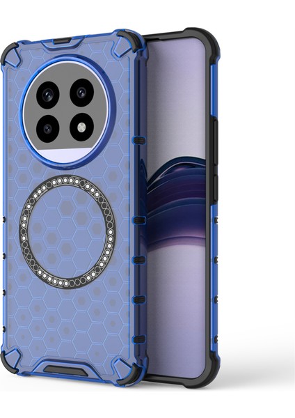 Realme 13 Pro 5g (Global) Kılıf Magsafe Honeycomb Tasarım Tpu+Pc Telefon Kılıfı-Mavi ile Uyumlu (Yurt Dışından)