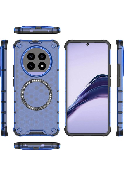 Realme 13 Pro 5g (Global) Kılıf Magsafe Honeycomb Tasarım Tpu+Pc Telefon Kılıfı-Mavi ile Uyumlu (Yurt Dışından)