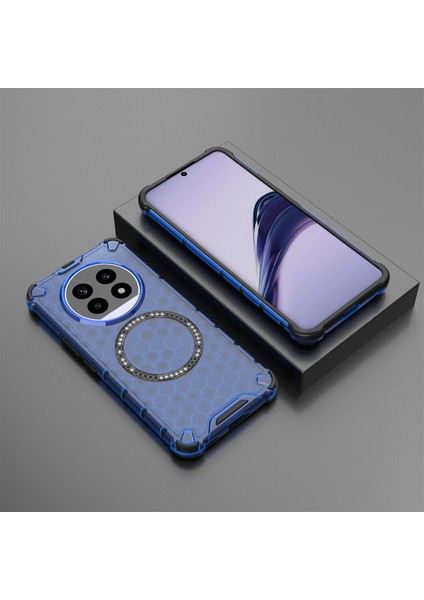 Realme 13 Pro 5g (Global) Kılıf Magsafe Honeycomb Tasarım Tpu+Pc Telefon Kılıfı-Mavi ile Uyumlu (Yurt Dışından)