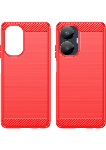 Realme C55 4g Için Karbon Fiber Dokulu Tpu Kılıf, Fırçalanmış Çizilmez Telefon Kılıfı-Kırmızı (Yurt Dışından) modelleri