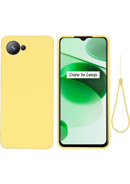 Realme C30 4g Için Sıvı Silikon Telefon Kılıfı Darbeye Dayanıklı Kılıf Yumuşak Mikrofiber Astar Düşmeye Karşı Koruyucu Kılıf Kayışlı-Sarı (Yurt Dışından)