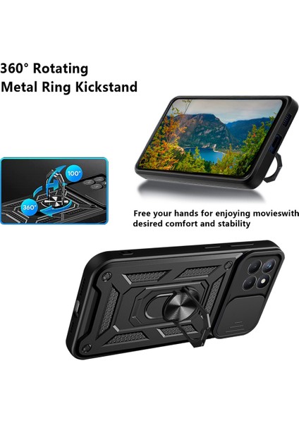 Halka Kickstand Tasarım Telefon Kılıfı Kamera Kayar Kapak Pc + Tpu Düşmeye Dayanıklı Hibrit Telefon Koruyucu Realme 8i/narzo 50 4g-Altın (Yurt Dışından) modelleri
