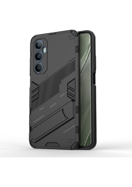 Realme C65 4g Kılıf Pc+Tpu Çizilmez Telefon Kılıfı Katlanır Ayaklı-Siyah (Yurt Dışından)