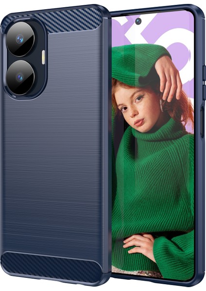 Realme C55 4g Için Karbon Fiber Dokulu Tpu Kılıf, Fırçalanmış Çizilmez Telefon Kılıfı-Mavi (Yurt Dışından)