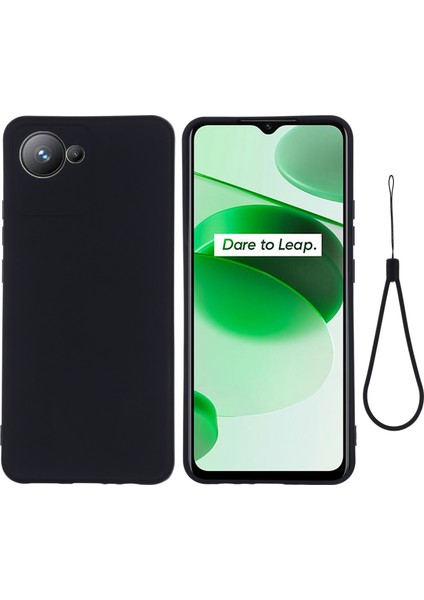 Realme C30 4g Için Sıvı Silikon Telefon Kılıfı Darbeye Dayanıklı Kılıf Yumuşak Mikrofiber Astar Düşmeye Karşı Koruyucu Kılıf Kayışlı-Siyah (Yurt Dışından)