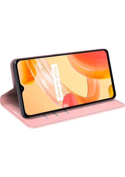 Realme C30 4g Cilt Dokunma Hissi Deri Kılıf Cüzdan Standı Manyetik Otomatik Emici Telefon Kılıfı-Pembe (Yurt Dışından) modelleri