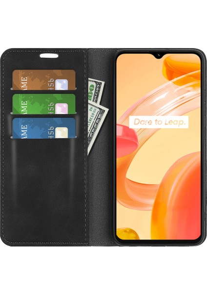 Realme C30 4g Cilt Dokunma Hissi Deri Kılıf Cüzdan Standı Manyetik Otomatik Emici Telefon Kılıfı-Siyah (Yurt Dışından) fiyatları