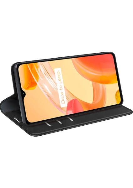 Realme C30 4g Cilt Dokunma Hissi Deri Kılıf Cüzdan Standı Manyetik Otomatik Emici Telefon Kılıfı-Siyah (Yurt Dışından) modelleri