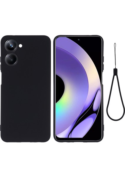 Realme 10 4g Hassas Kesik Telefon Kılıfı Sıvı Silikon Düşmeye Dayanıklı Arka Kapak Kayışlı-Siyah (Yurt Dışından)