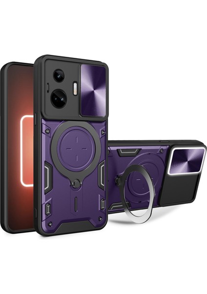 Realme Gt3 5g/gt Neo 5 5g Pc+Tpu Döndürülebilir Destek Kapağı Sürgülü Lens Koruma Darbeye Dayanıklı Telefon Kılıfı-Mor (Yurt Dışından)