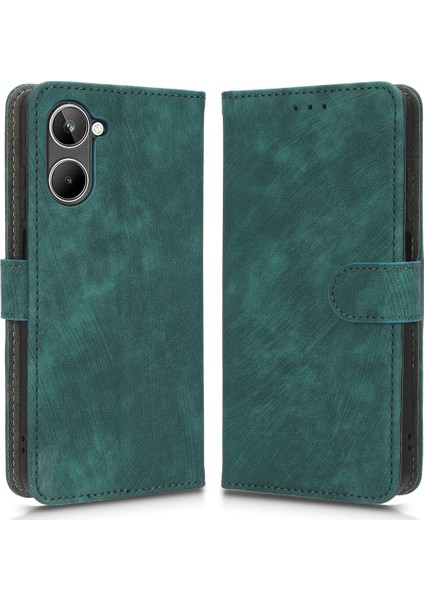 Realme 10 4g Için Rfıd Engelleme Çizilmez Telefon Kılıfı, Cüzdan Standlı Düşmeye Karşı Manyetik Pu Deri Telefon Kılıfı-Yeşil (Yurt Dışından)