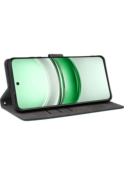 Realme 14X 5G/V70 5G/V70S 5g Cüzdan Rfıd Engelleme Pu Deri Kılıf Standı Kayışlı-Yeşil Telefon Kılıfı (Yurt Dışından)