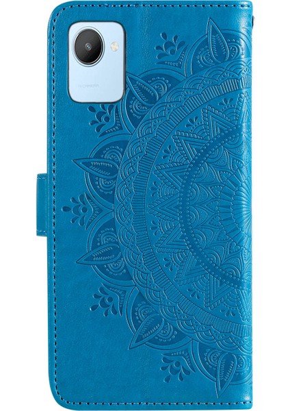 Realme C30 4g Için Mandala Çiçek Desenli Baskılı Telefon Kılıfı, Pu Deri El Kayışı Tasarımı Manyetik Düşmeye Karşı Kapak Standı Cüzdan-Mavi (Yurt Dışından) indirimleri