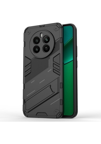 Realme 12 4g/12+5g Kılıf Kickstand Pc+Tpu Koruyucu Sert Telefon Kılıfı-Siyah (Yurt Dışından)