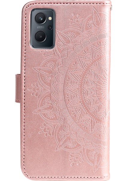 Realme 9i/oppo A36/A76 Baskılı Mandala Çiçek Pu Deri Kılıf Görüntüleme Standı Cüzdan Folio Flip Kılıf Bilek Kayışı Ile-Gül Altın (Yurt Dışından) modelleri