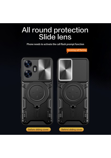 Realme C55 4g Pc+Tpu Kickstand Kılıfı Sürgülü Kamera Pencere Koruma Telefon Kılıfı-Pembe (Yurt Dışından) fiyatları