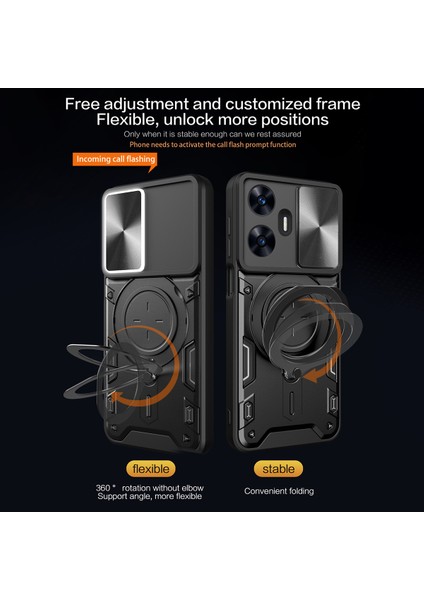 Realme C55 4g Pc+Tpu Kickstand Kılıfı Sürgülü Kamera Pencere Koruma Telefon Kılıfı-Pembe (Yurt Dışından) fırsatları