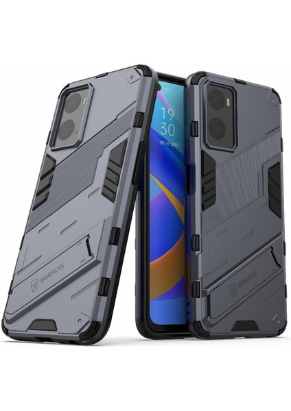 Realme 9i/oppo A36/A76 Için Sert Pc+Yumuşak Tpu Kılıf Ayarlanabilir Destek Iyi Korunmuş Telefon Kılıfı Kabuk-Gri (Yurt Dışından)